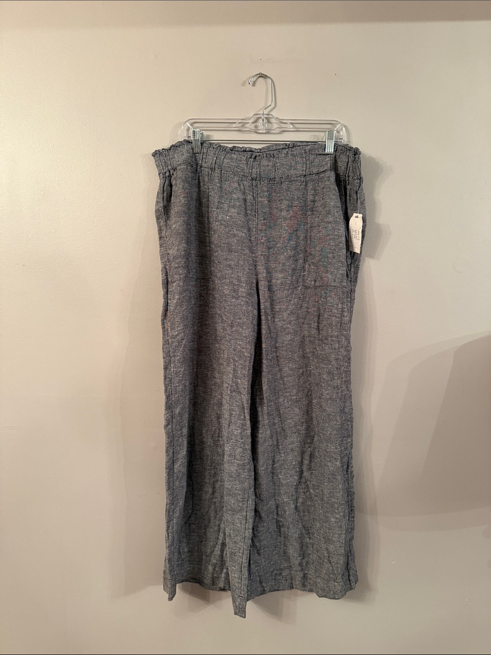 Time and Tru Muted Navy Wide-Leg Linen-Blend Pants